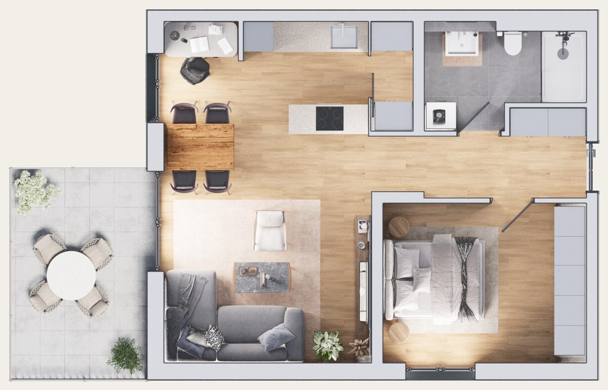 Grundriss einer 2-Zimmer-Wohnung im UrbanDuo