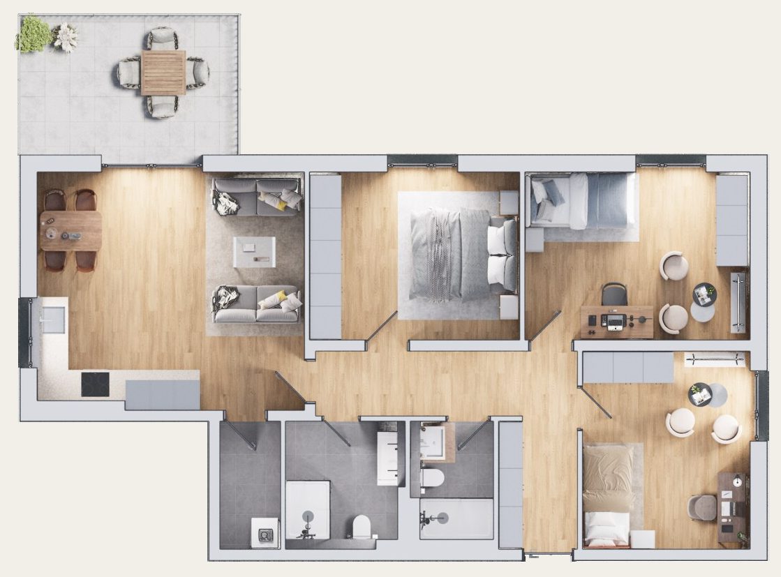 Grundriss der 4-Zimmer-Wohnung im UrbanDuo