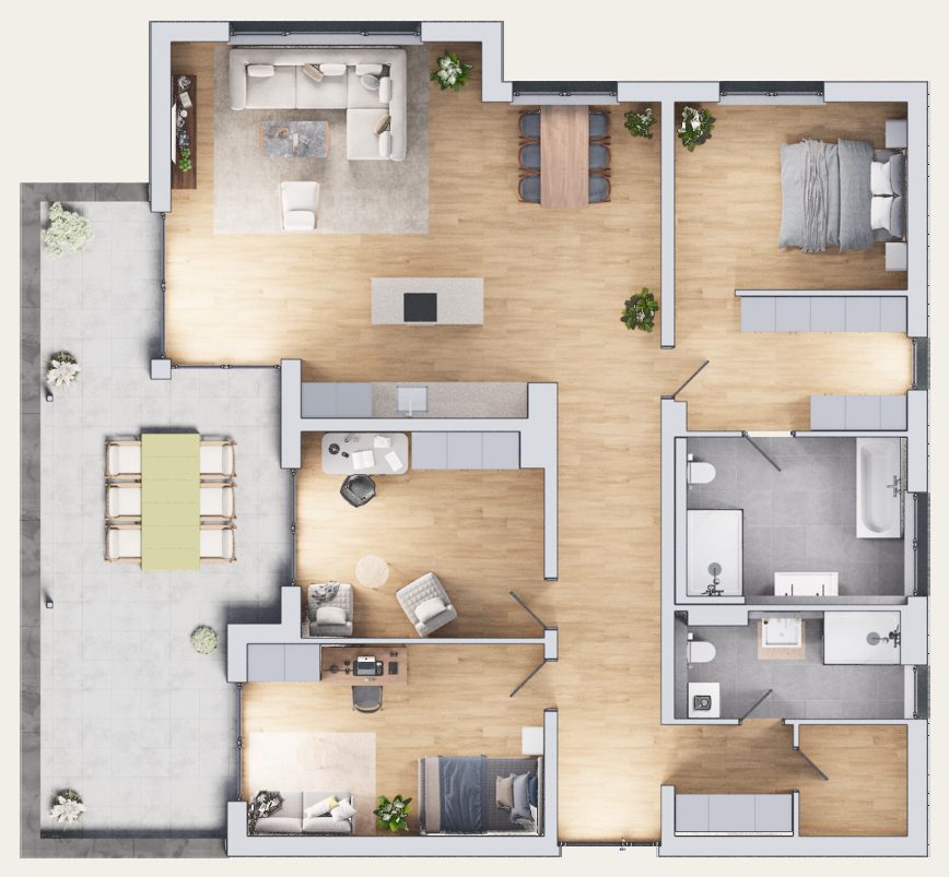 Grundriss der Penthousewohnung mit 152,7 m²