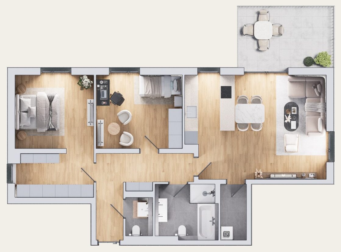 Grundriss einer 3,5-Zimmer-Wohnung im UrbanDuo
